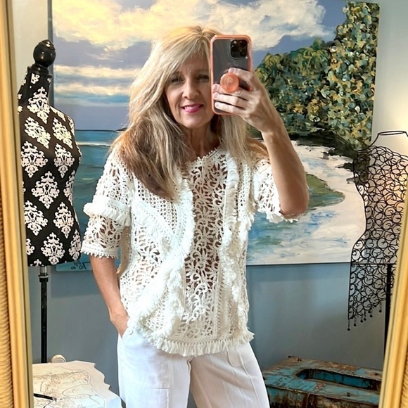 Anthropologie Tops - Anthro’s,Baraschi,Exquisite Crocheted & Fringed,Top,Wear Any Color Under!Size S